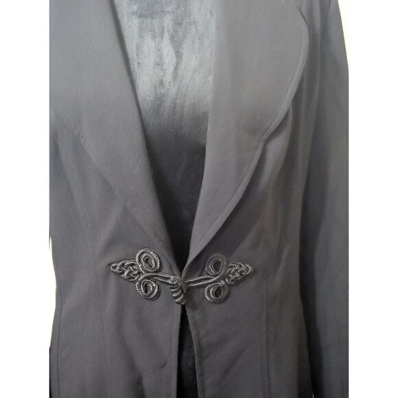 Bisou Bisou Long Black Duster Coat Size 6 Frog Closure Goth Whimsigoth Regency - Picture 2 of 6